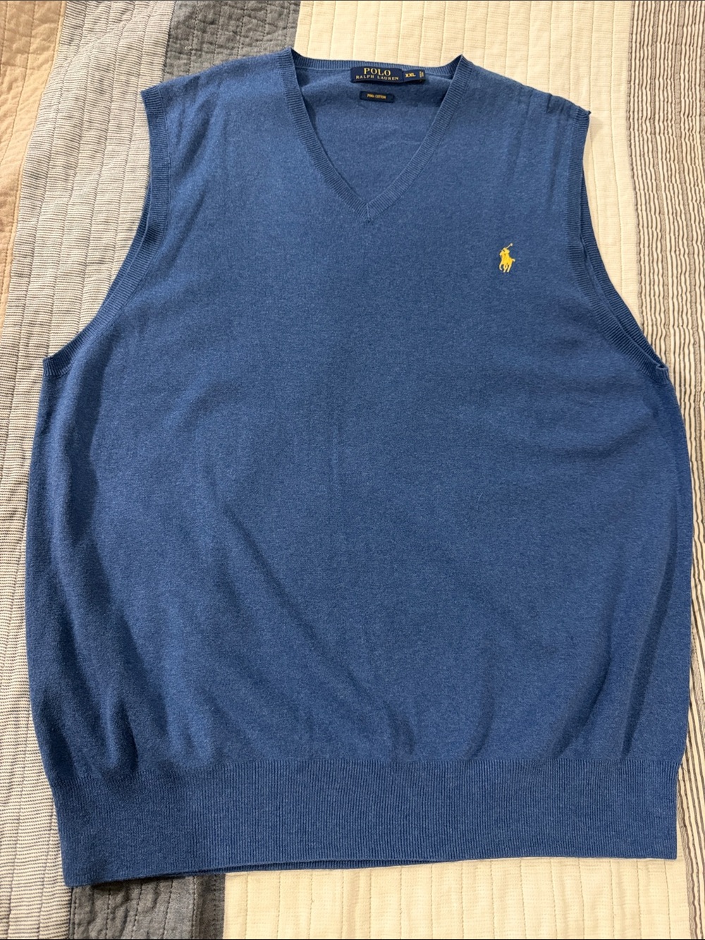 Polo by Ralph Lauren Blue V-Neck Sweater Vest with Yellow Pony